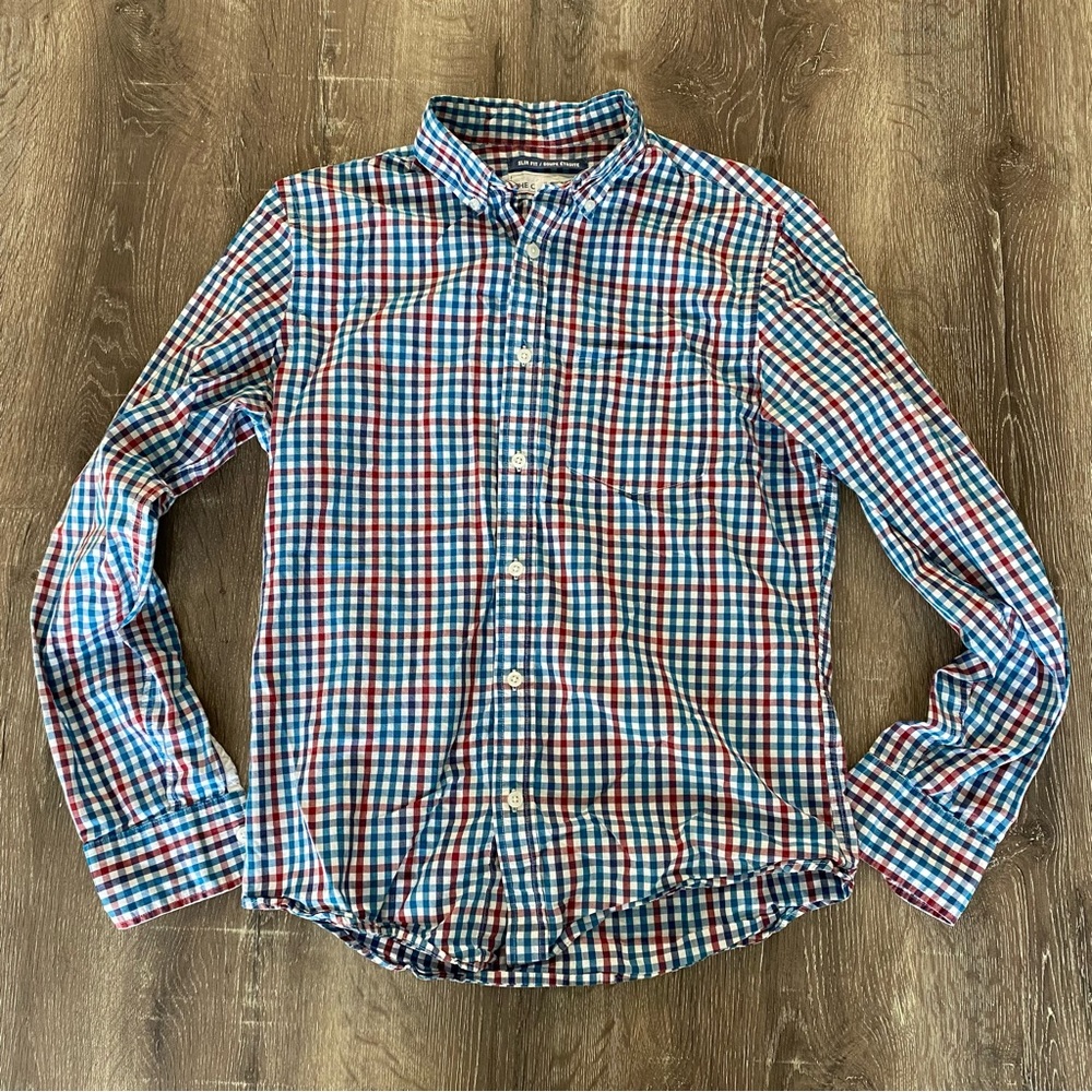 Red White & Blue Checkered Classic Button Down Shirt